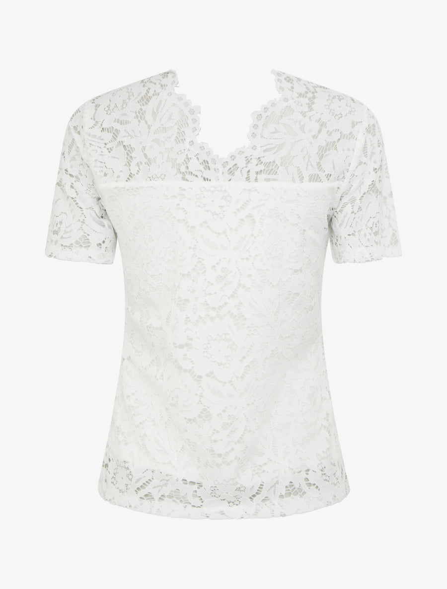 Top en dentelle à manches courtes - Blanc - 2