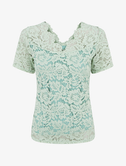 Top en dentelle à manches courtes - Vert clair - 1
