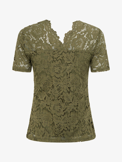Top en dentelle à manches courtes - Kaki - 2