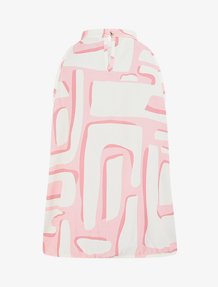 Top boule à col américain imprimé abstrait - Rose - 2