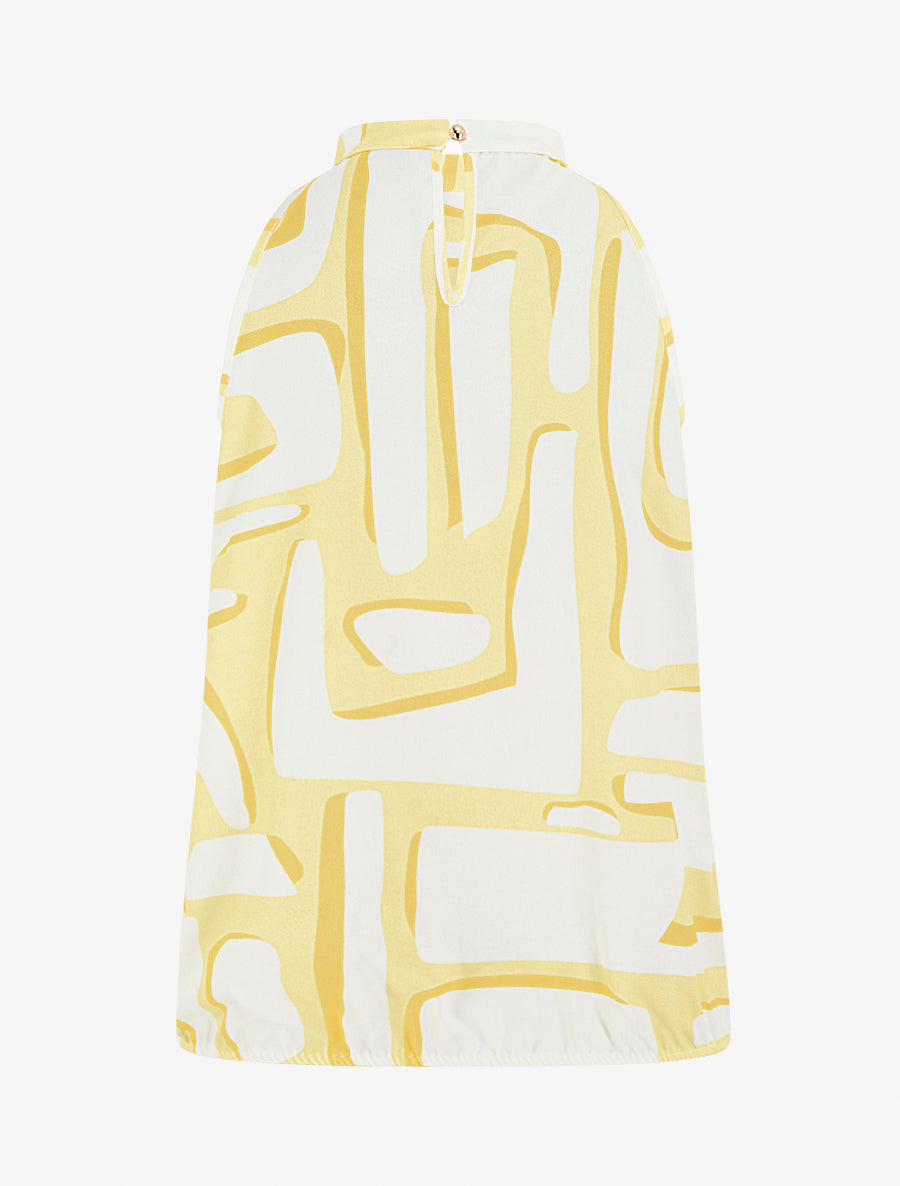 Top boule à col américain imprimé abstrait - Jaune - 2