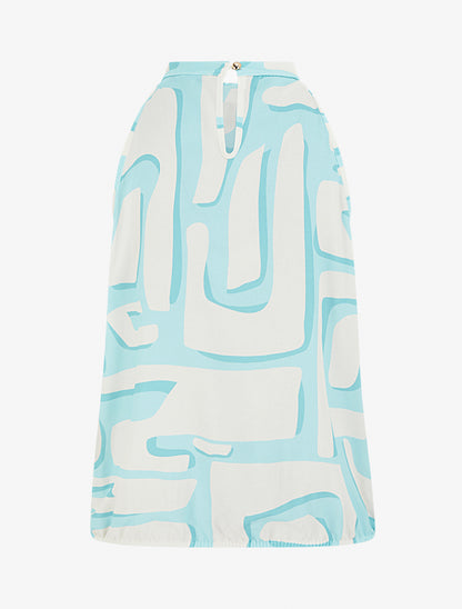 Top boule à col américain imprimé abstrait - Bleu clair - 2