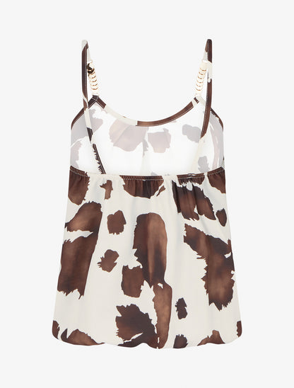 Caraco imprimé vache à bretelles métallisées - Marron - 2