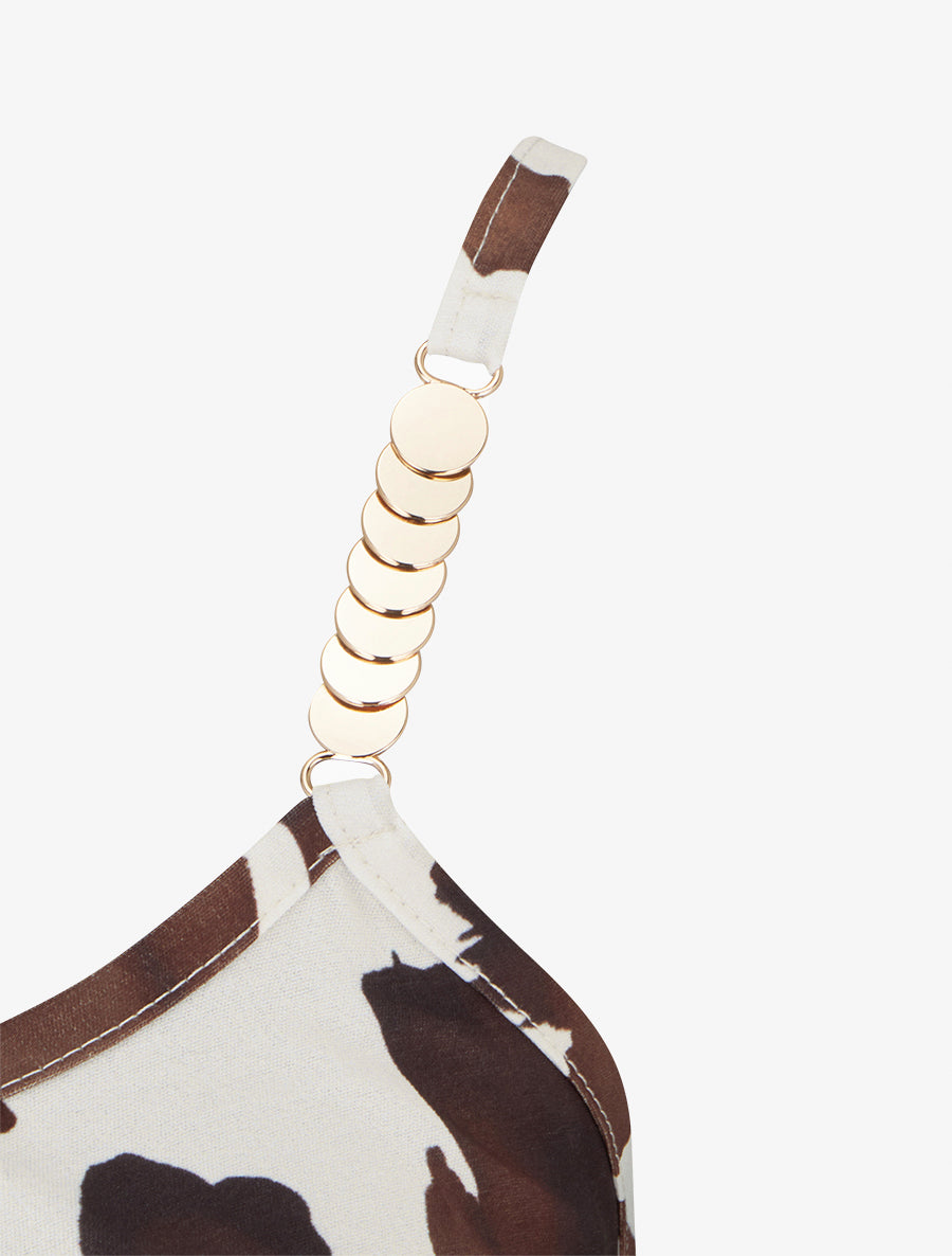 Caraco imprimé vache à bretelles métallisées - Marron - 3