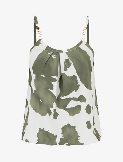 Caraco imprimé vache à bretelles métallisées - Kaki - 1