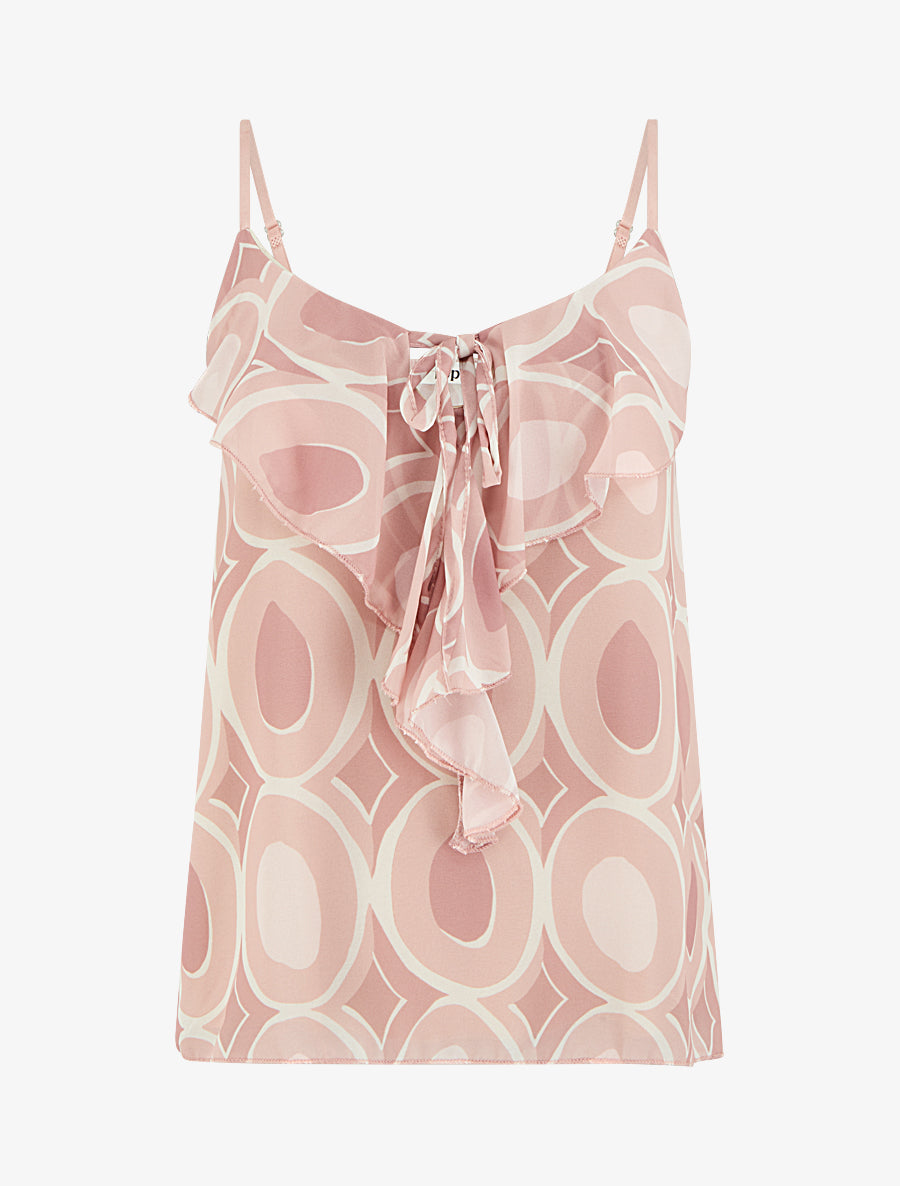 Caraco à col V volanté imprimé graphique - Rose - 1