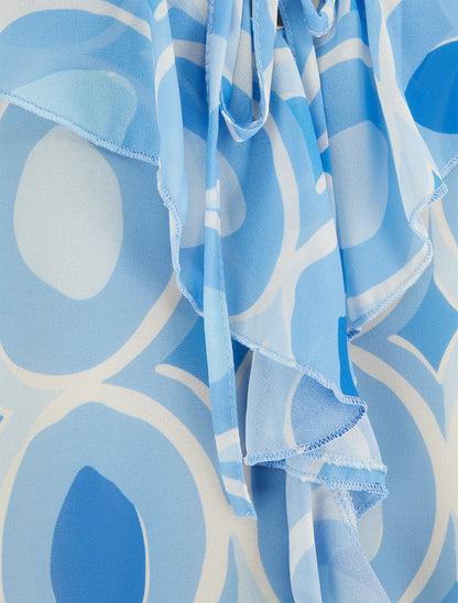Caraco à col V volanté imprimé graphique - Bleu ciel - 3