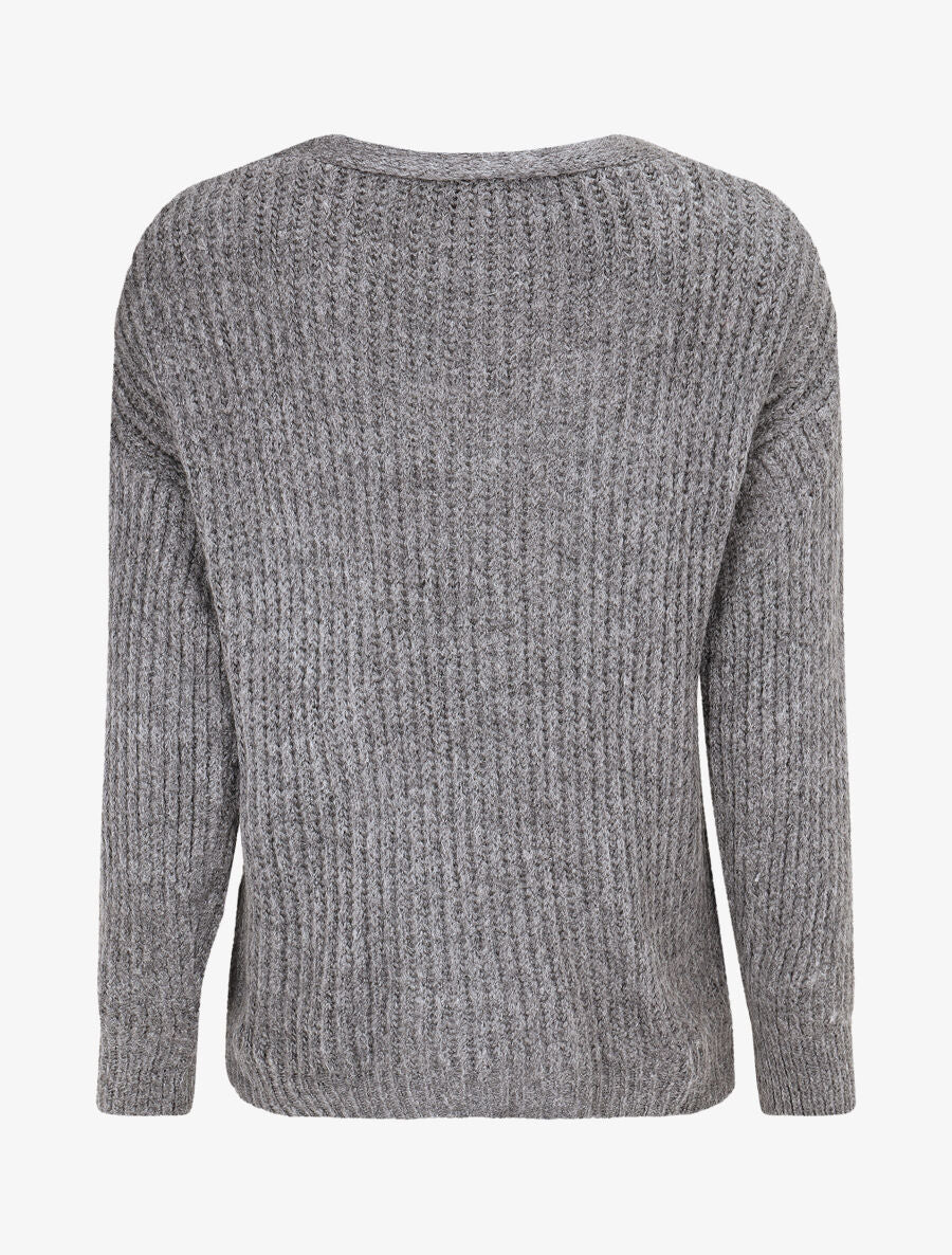 Pull en maille à col V - Gris foncé - 2