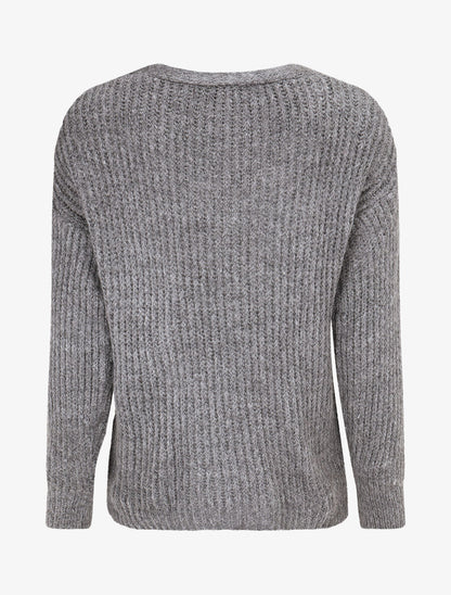 Pull en maille à col V - Gris foncé - 2