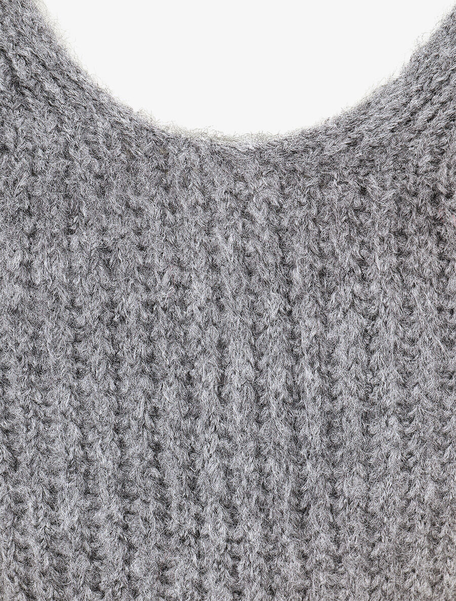 Pull en maille à col V - Gris foncé - 3