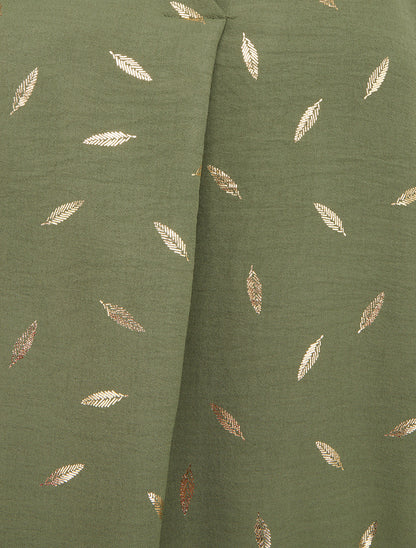 Top élastiqué à imprimé plumes irisées - Kaki - 3