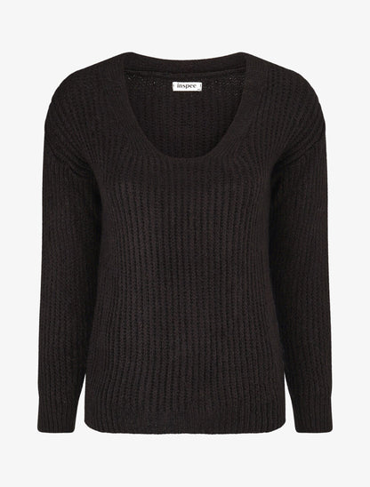 Pull en maille à col V - Noir - 4