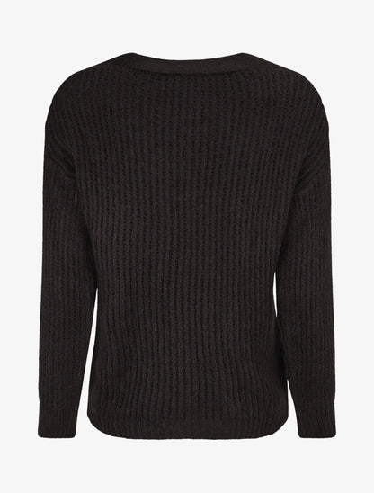 Pull en maille à col V - Noir - 2