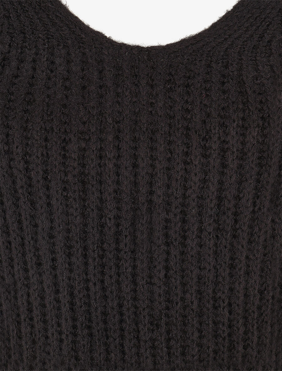 Pull en maille à col V - Noir - 3