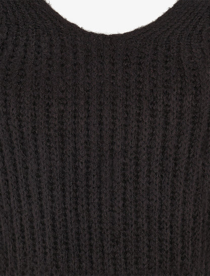 Pull en maille à col V - Noir - 3