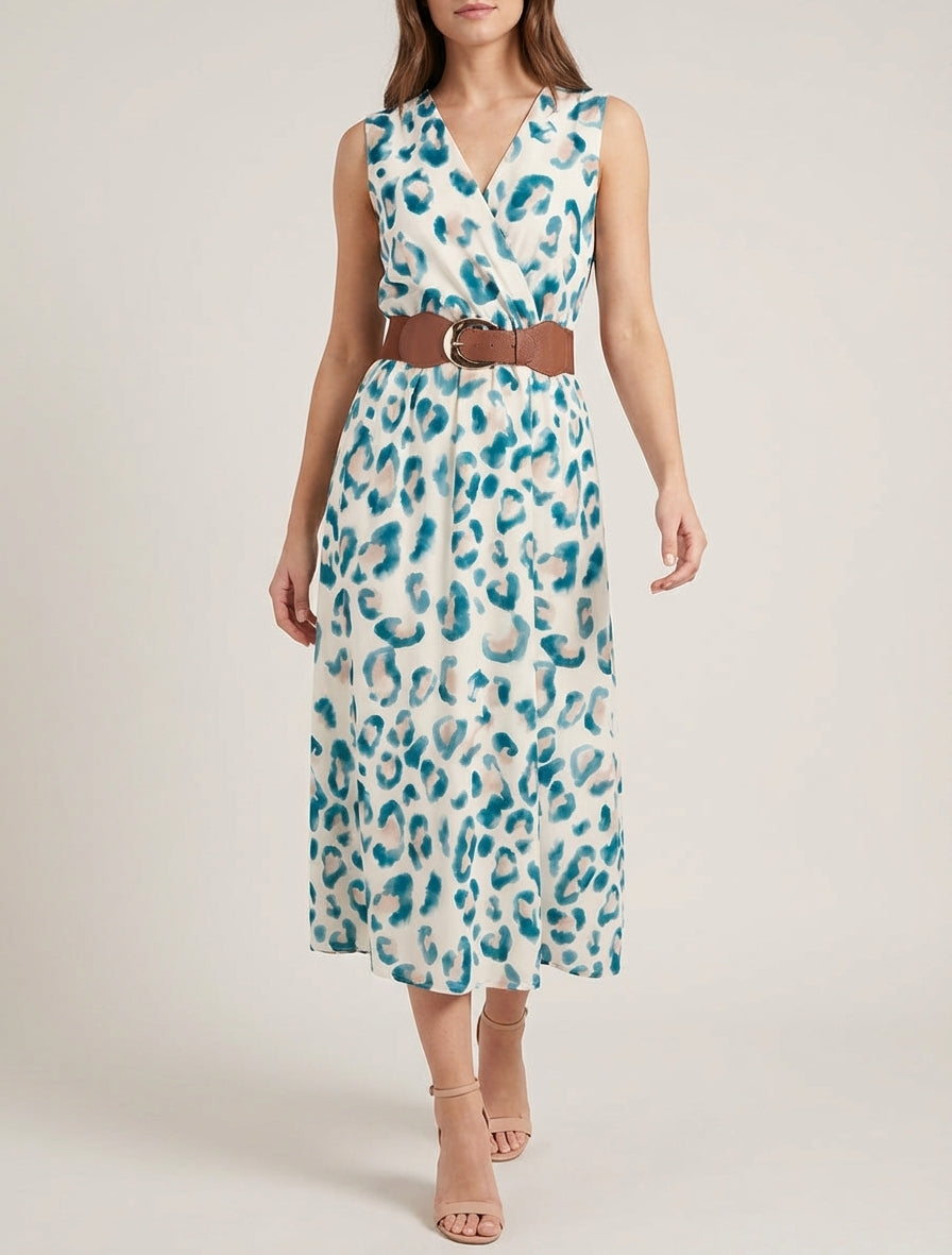 Ärmelloses Kleid mit Leopardenmuster - Grün