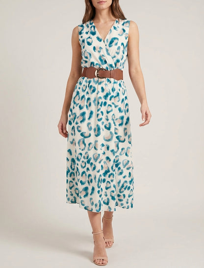 Ärmelloses Kleid mit Leopardenmuster - Grün