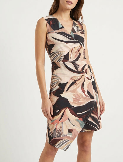 Ärmelloses Wickelkleid mit Lilienblumenmuster - Schwarz