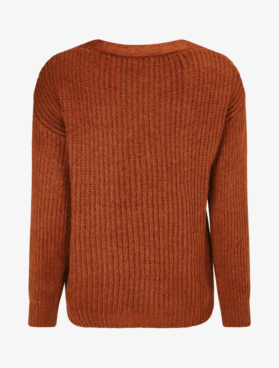 Pull en maille à col V - Rouille - 2
