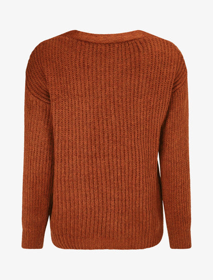 Pull en maille à col V - Rouille - 2