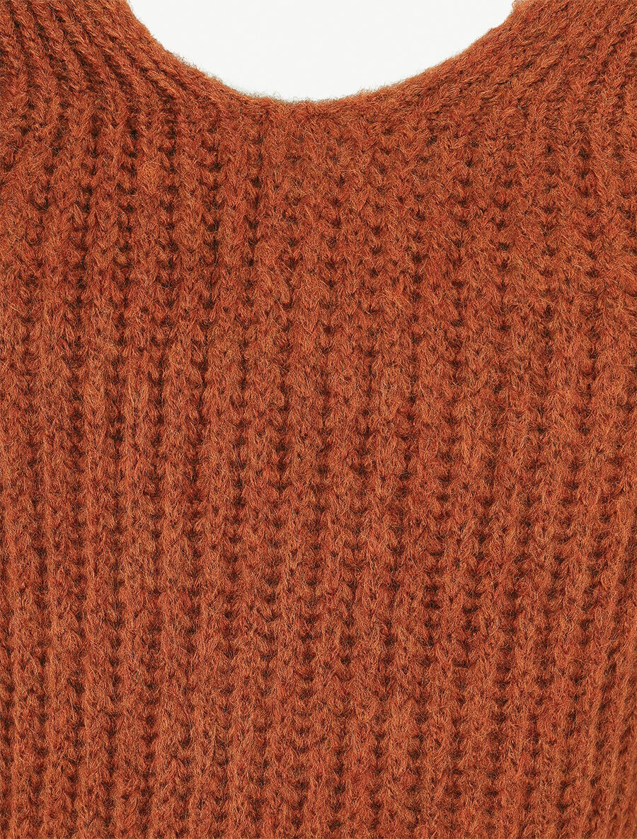 Pull en maille à col V - Rouille - 3