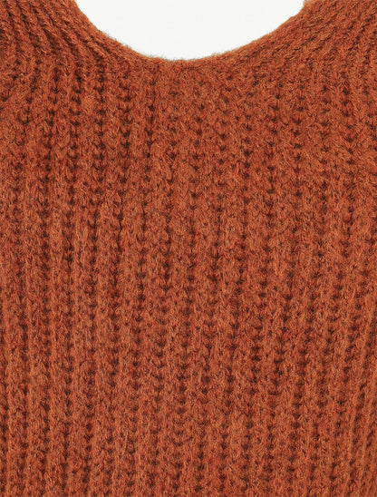 Pull en maille à col V - Rouille - 3