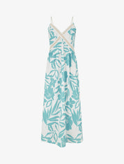 Robe fleurie à empiècement broderie - Turquoise - 1