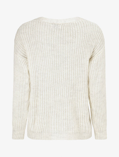 Pull en maille à col V - Écru - 2