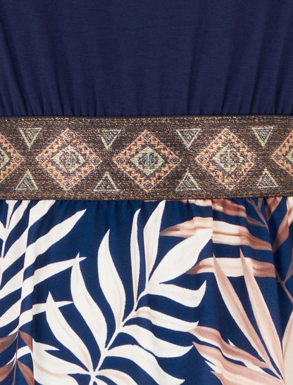 Robe imprimé feuillage à bretelles stylisées - Marine - 3