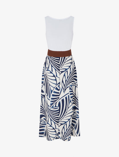 Robe longue sans manches imprimé feuilles - Marine - 2
