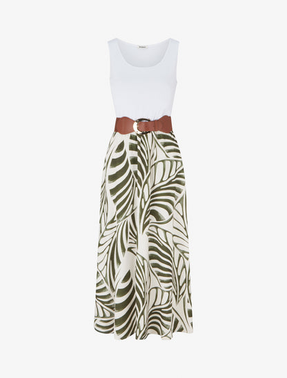 Robe longue sans manches imprimé feuilles - Kaki - 1