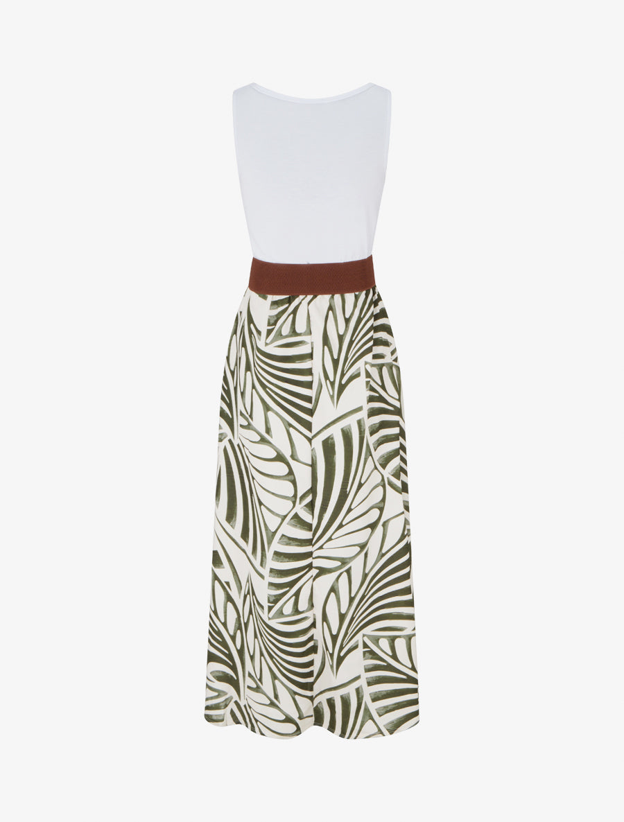 Robe longue sans manches imprimé feuilles - Kaki - 2