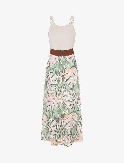 Robe longue imprimé feuillage - Beige - 2