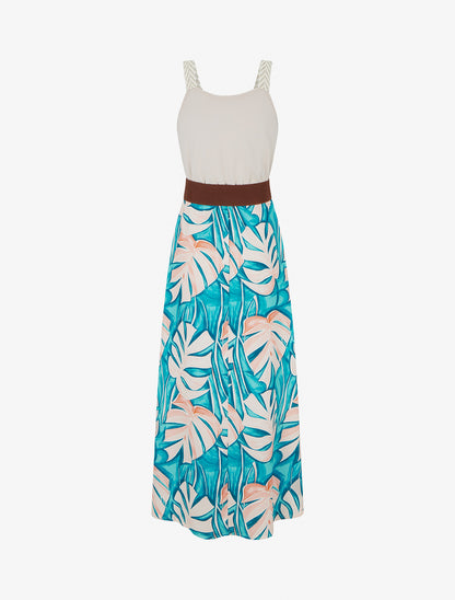 Robe longue imprimé feuillage - Bleu canard - 2