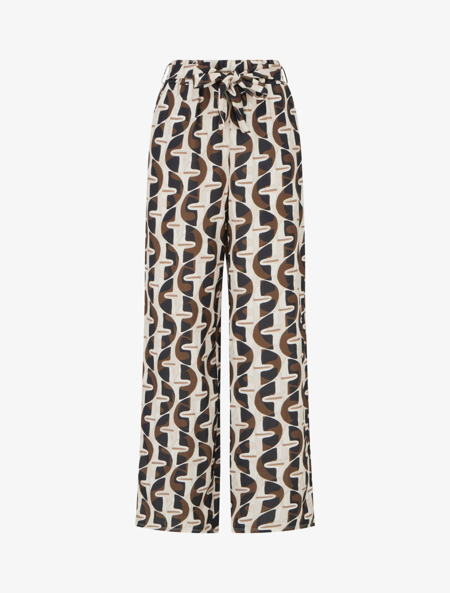 Pantalon élastiqué à imprimé graphique - Noir - 1
