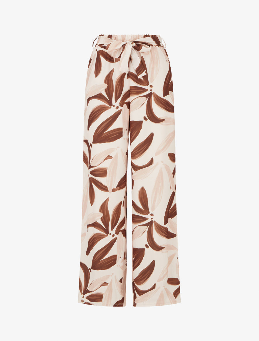 Pantalon élastiqué à imprimé floral - Beige - 1