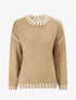 Pull uni en maille à col contrastant - Beige - 1