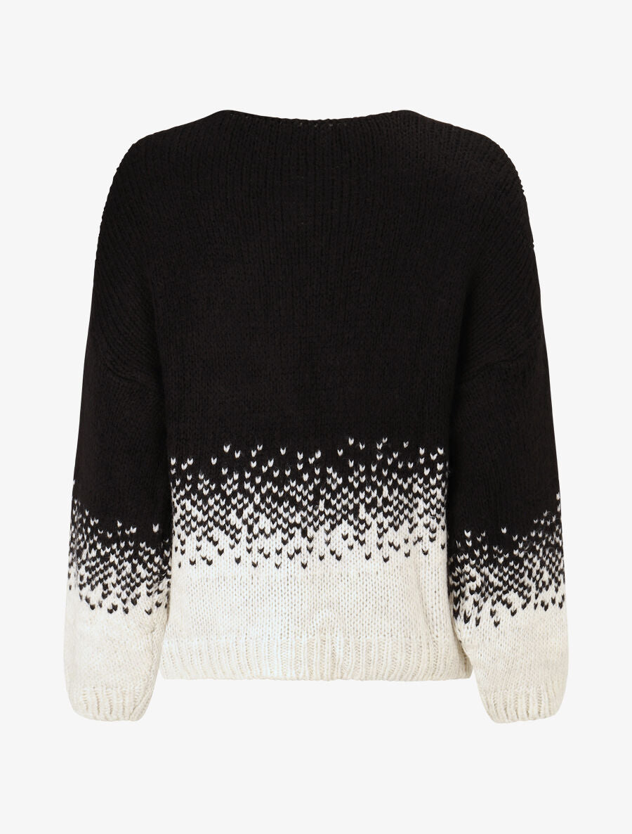 Pull en maille bicolore - Noir - 2