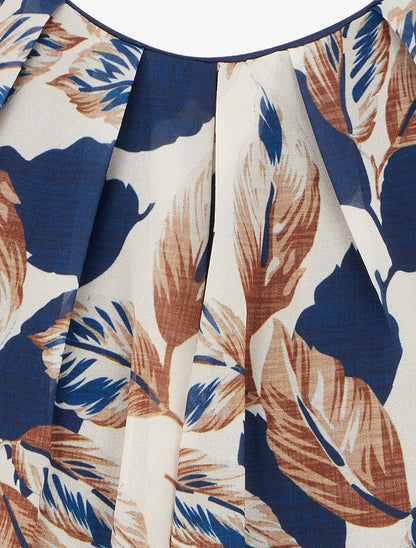 Top imprimé feuillage à manches courtes - Marine - 3