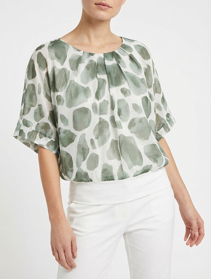 Giraffen-Print-Top mit irisierenden Streifen - Kaki