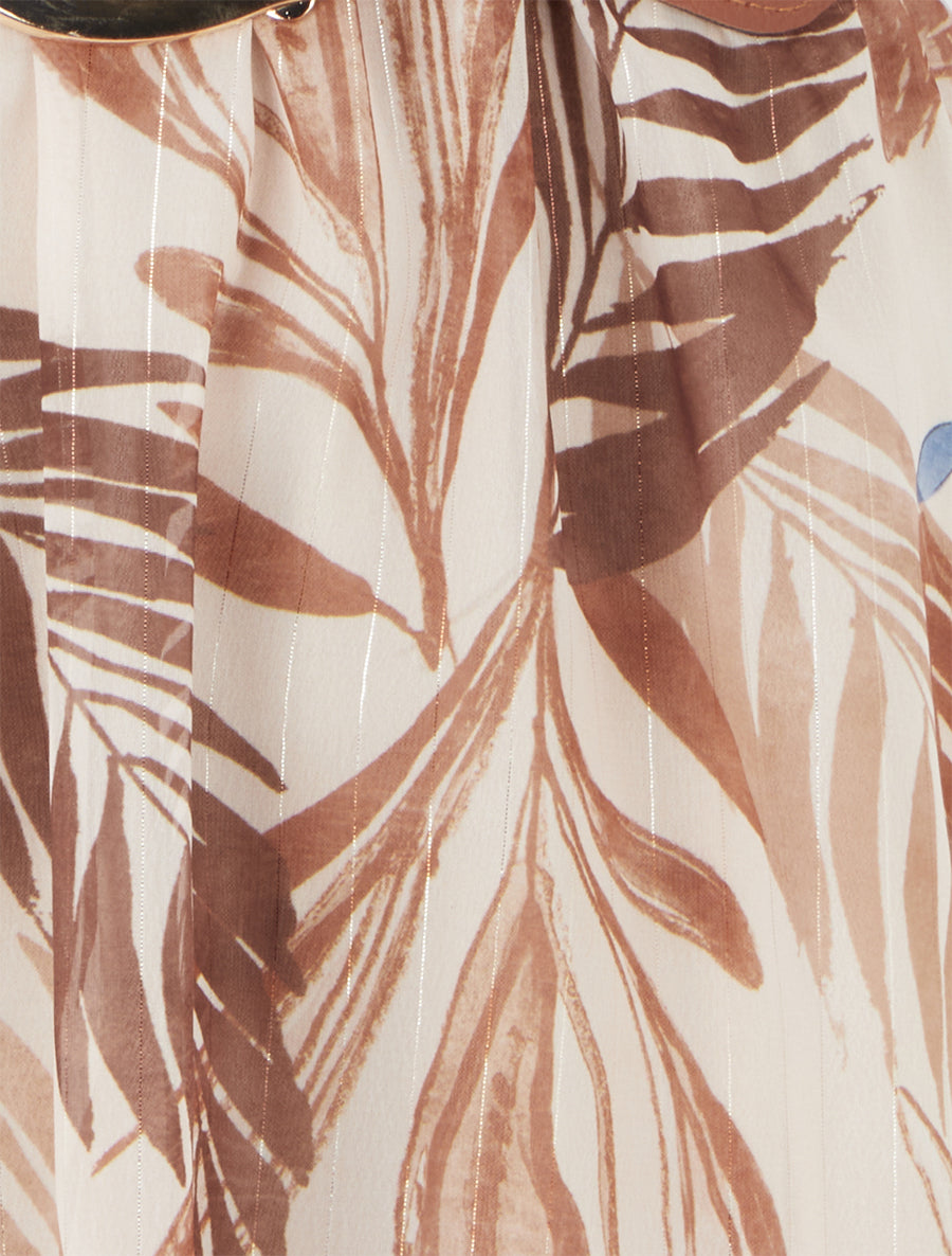 Robe imprimé feuillage à rayures irisés - Camel - 3