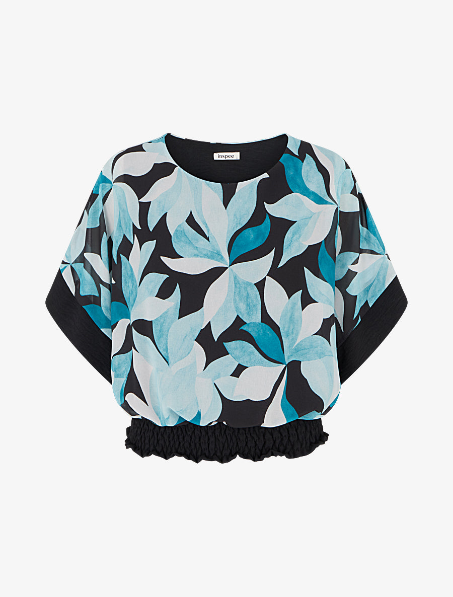 Top imprimé à manches courtes chauves-souris - Noir - 1