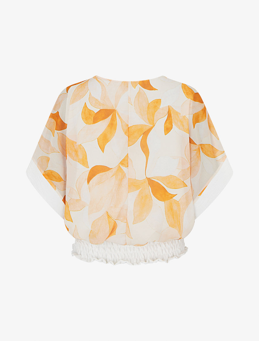 Top imprimé à manches courtes chauves-souris - Beige - 2