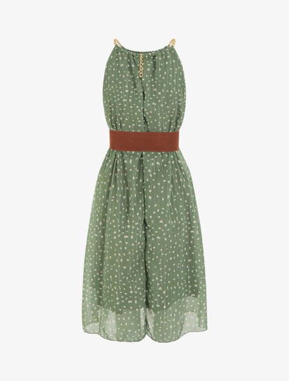 Robe à bretelles chaînes imprimé moucheté - Kaki - 2