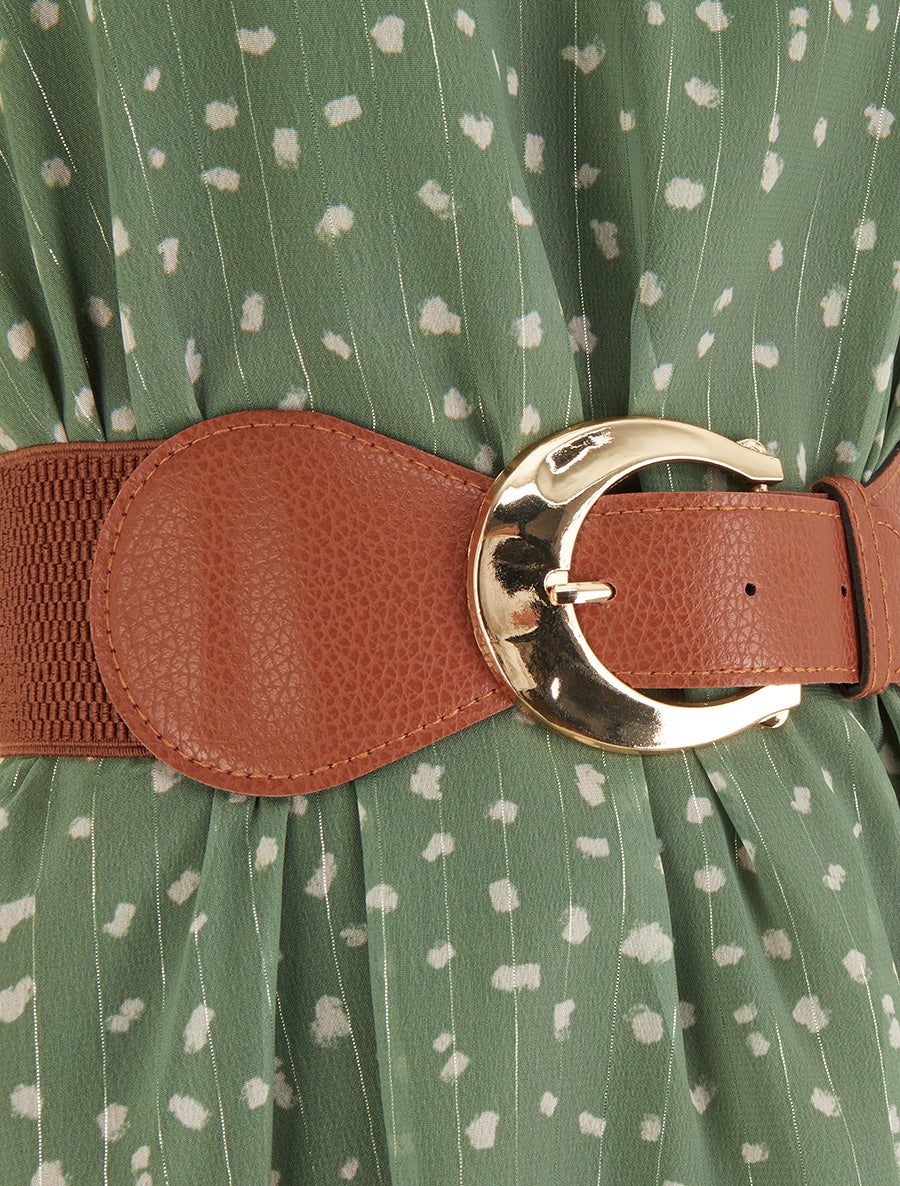 Robe à bretelles chaînes imprimé moucheté - Kaki - 3