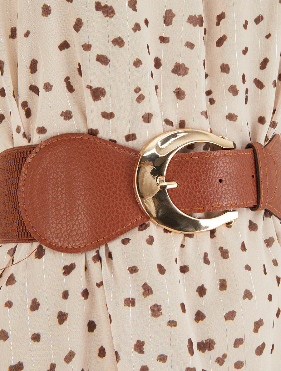 Robe à bretelles chaînes imprimé moucheté - Beige - 3