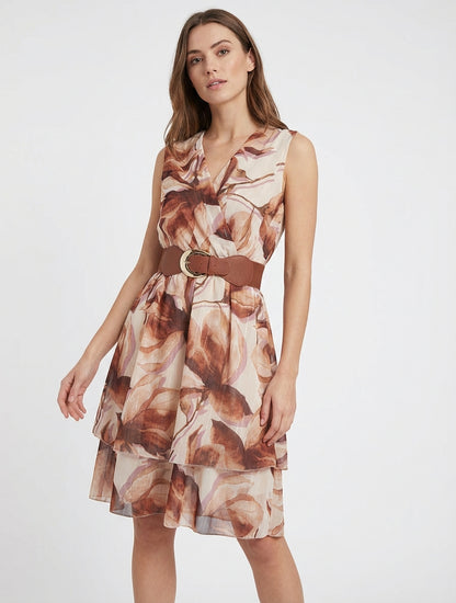 Ärmelloses Skaterkleid mit großem Blumenmuster - Braun