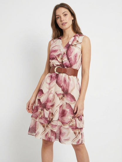 Ärmelloses Skaterkleid mit großem Blumenmuster - Altrosa