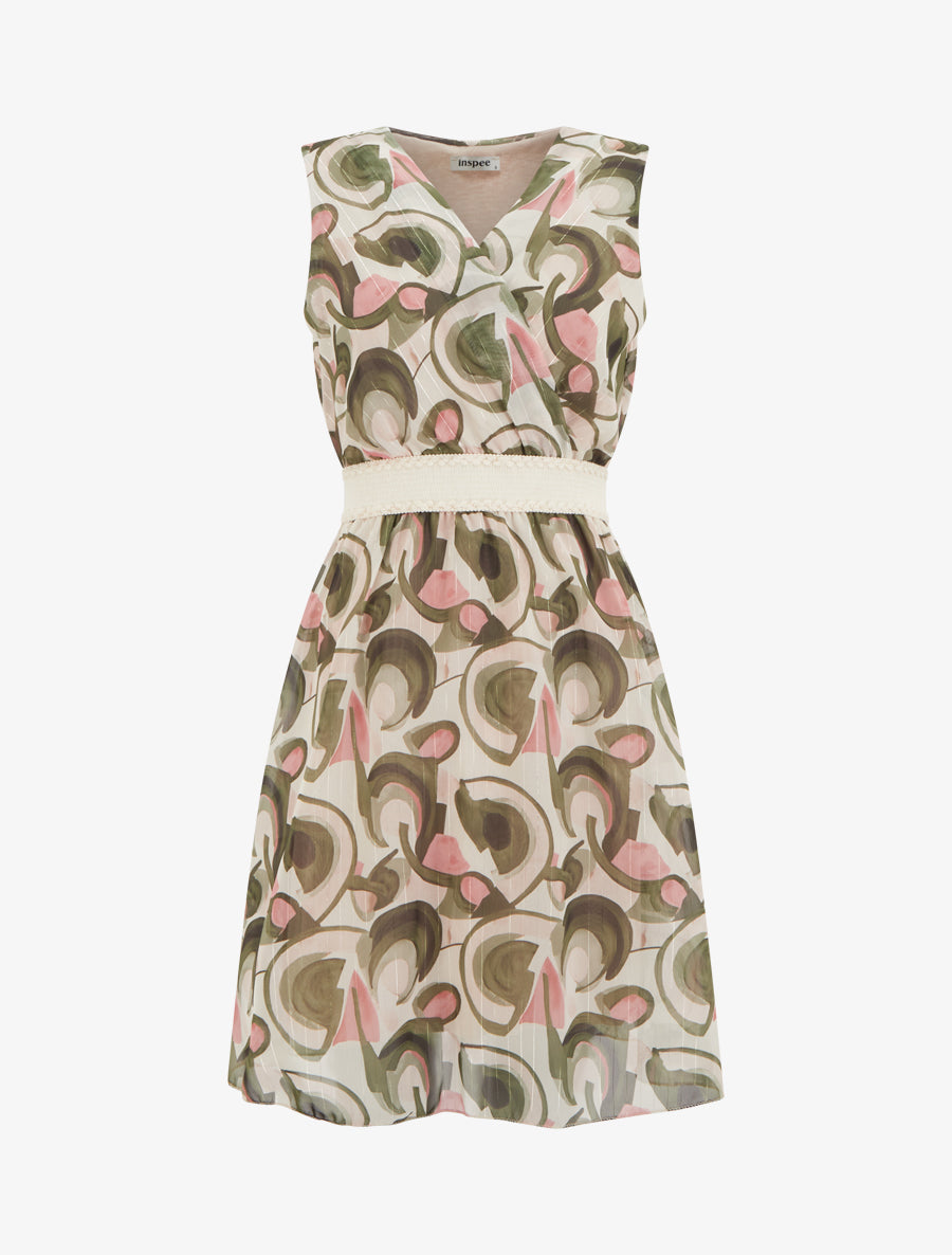Robe patineuse sans manches imprimé graphique - Kaki - 1