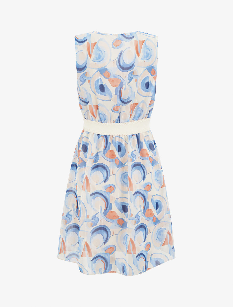 Robe patineuse sans manches imprimé graphique - Bleu ciel - 2